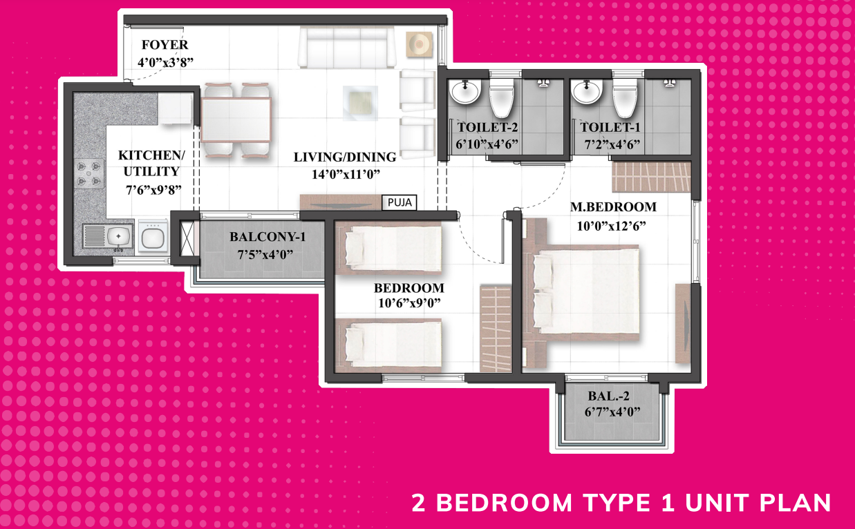 2 BHK Floor Plan Mangadu